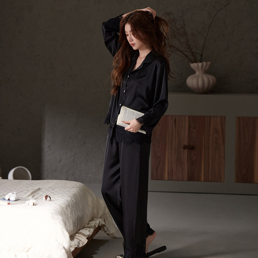 Black satin pajama set