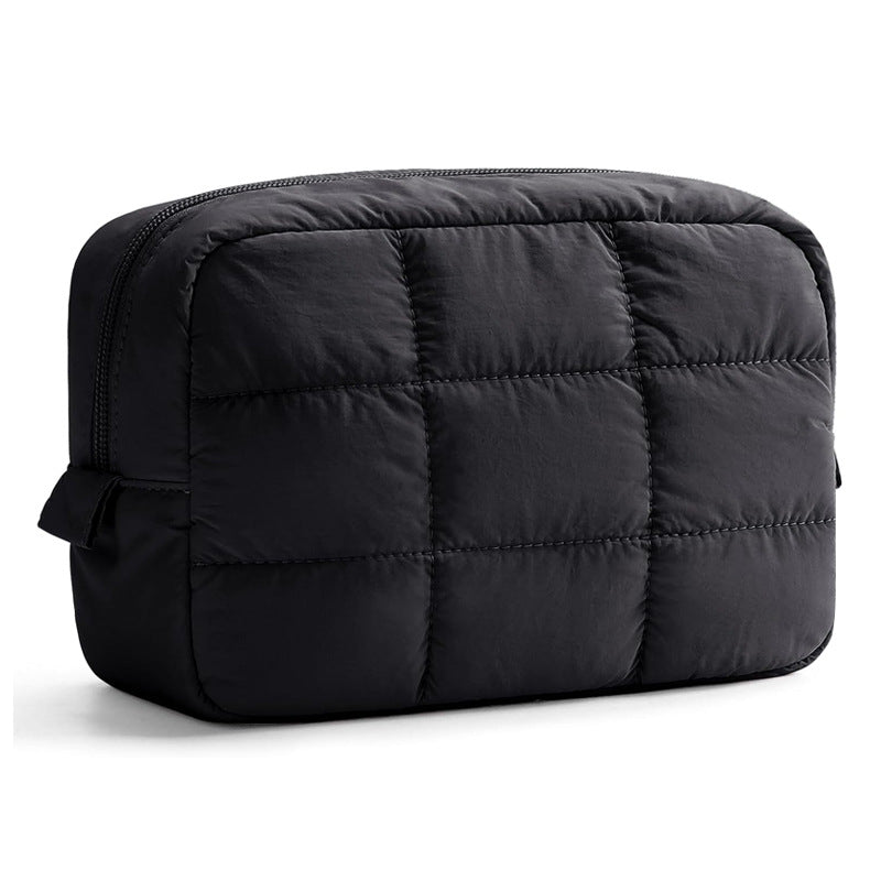 Black quilted makeup pouch