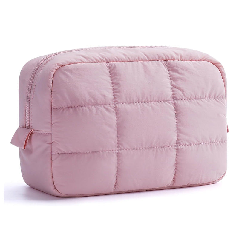 Blush quilted makeup pouch
