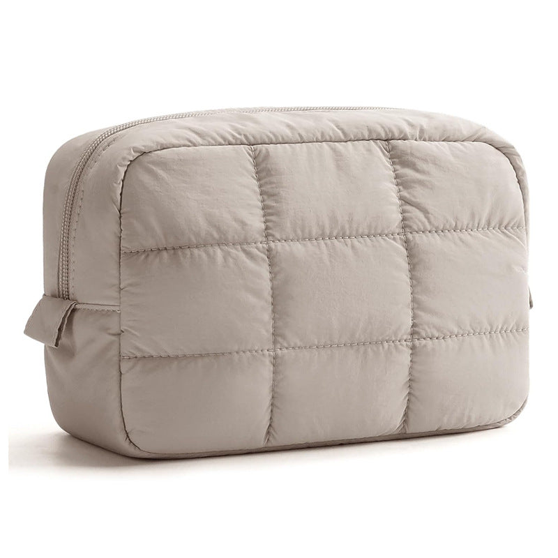Khaki quilted makeup pouch