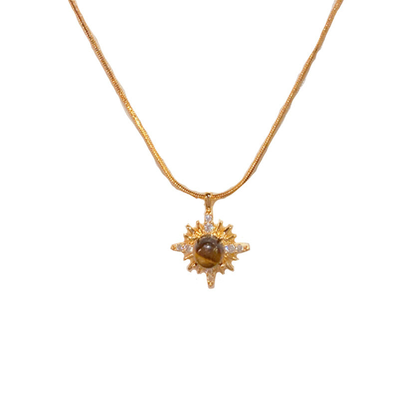 Gold tiger's eye sunburst pendant necklace