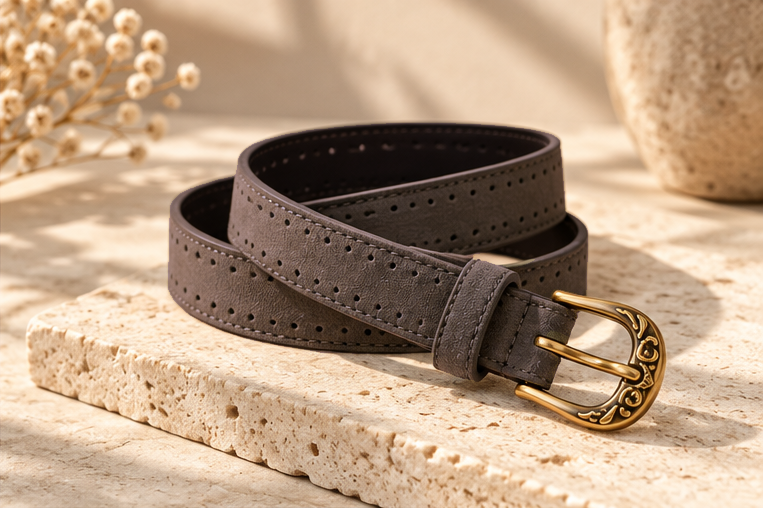 Vintage Textured Belt — Coffee, flat view
