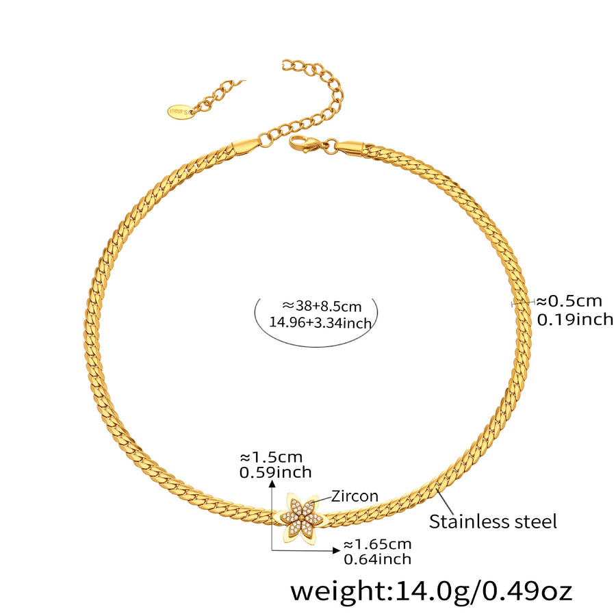 Style A flat curb chain with zircon flower, size details