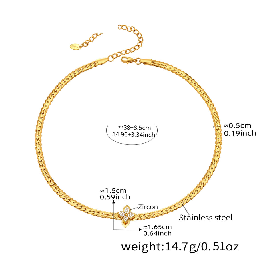 Style C flat curb chain with flower charm, size details