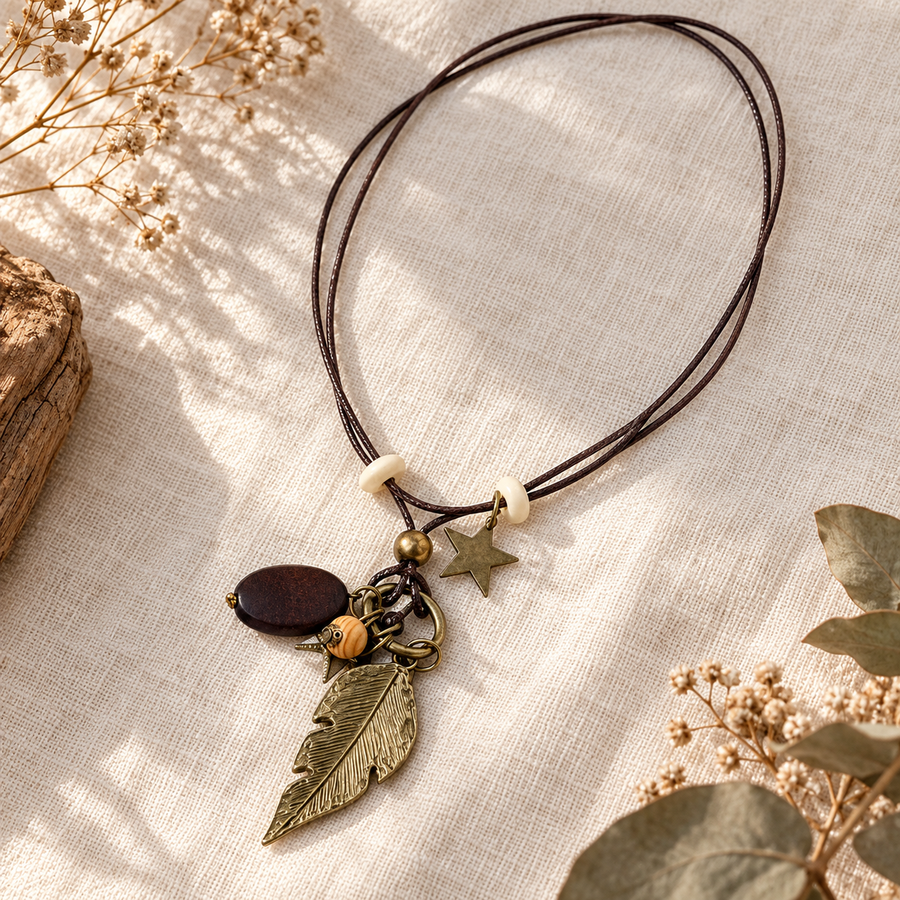 Antique-Tone Leaf Pendant Necklace