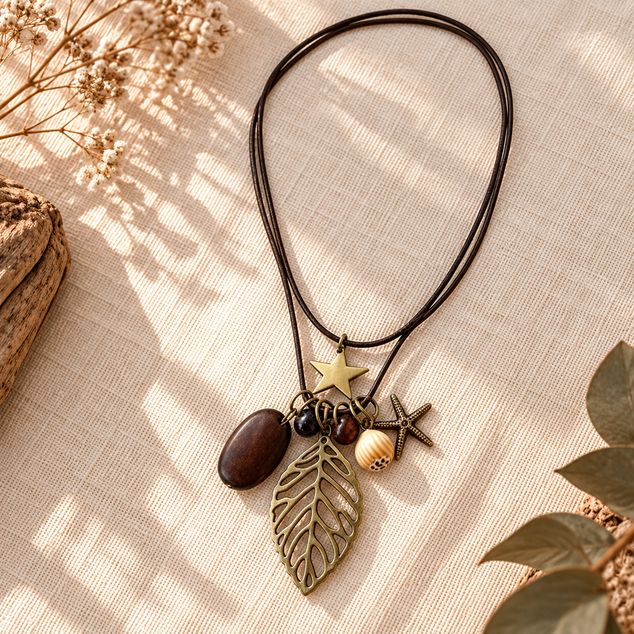 Openwork Leaf & Star Necklace